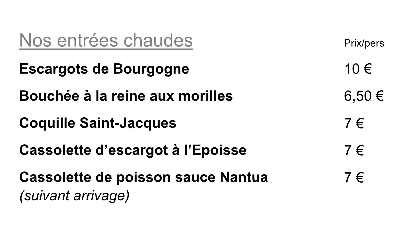 Entrees chaudes 2023