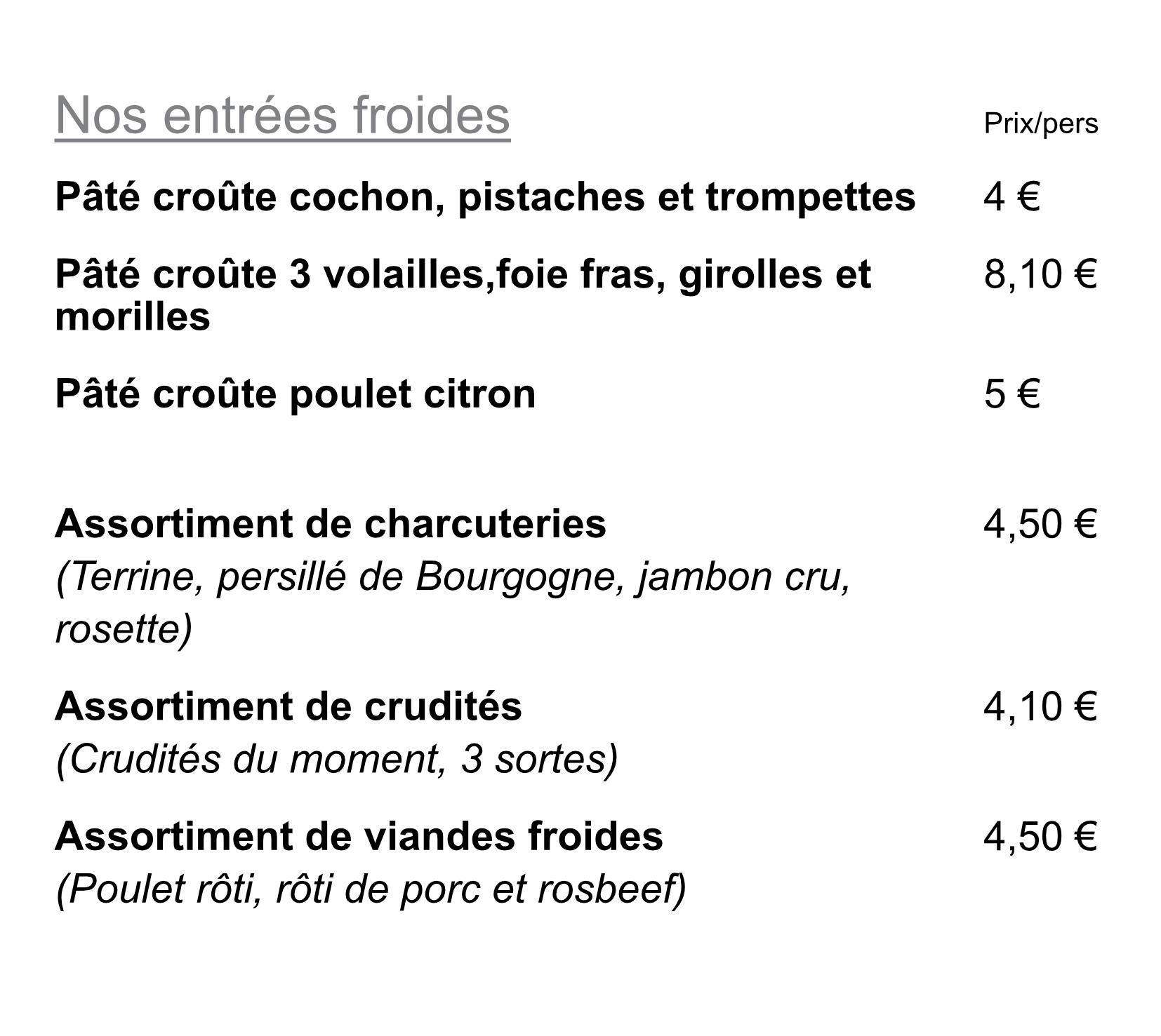 Entrees froides
